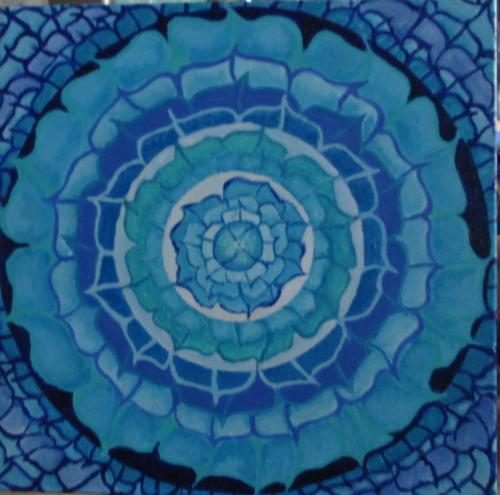 Gemälde Blütenmandala in Blau