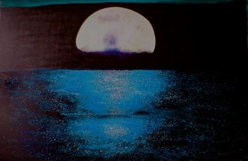 Gemälde How high the moon: Vollmond über dem Meer